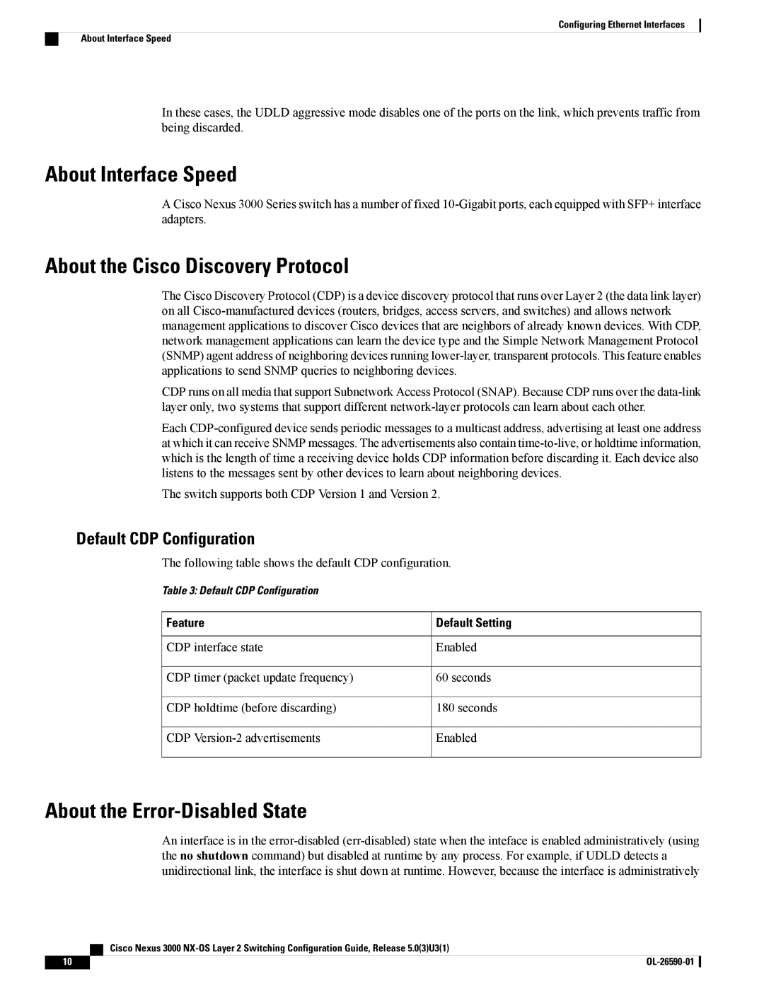 Cisco Systems N3KC3048TP1GE About Interface Speed, About the Cisco Discovery Protocol, About the Error-Disabled State 