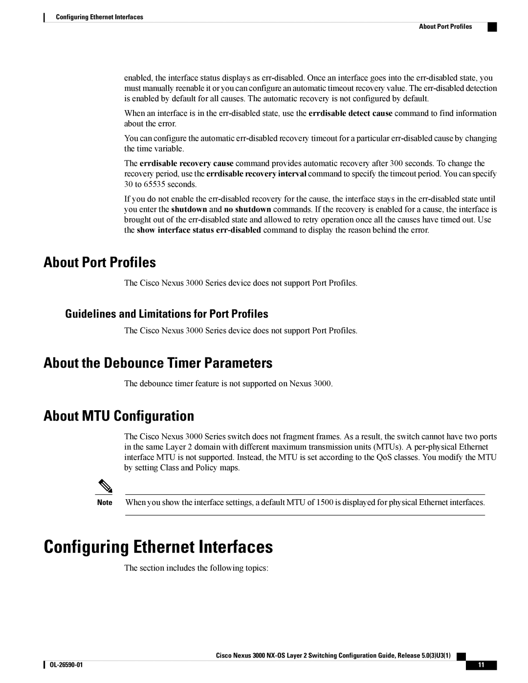 Cisco Systems N3KC3064TFAL3 Configuring Ethernet Interfaces, About Port Profiles, About the Debounce Timer Parameters 