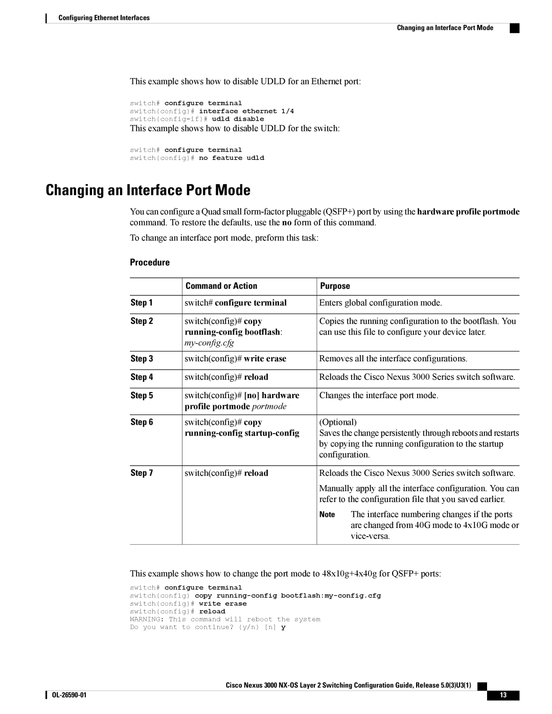 Cisco Systems N3KC3064TFAL3, N3KC3048TP1GE Changing an Interface Port Mode, Command or Action, Running-config bootflash 