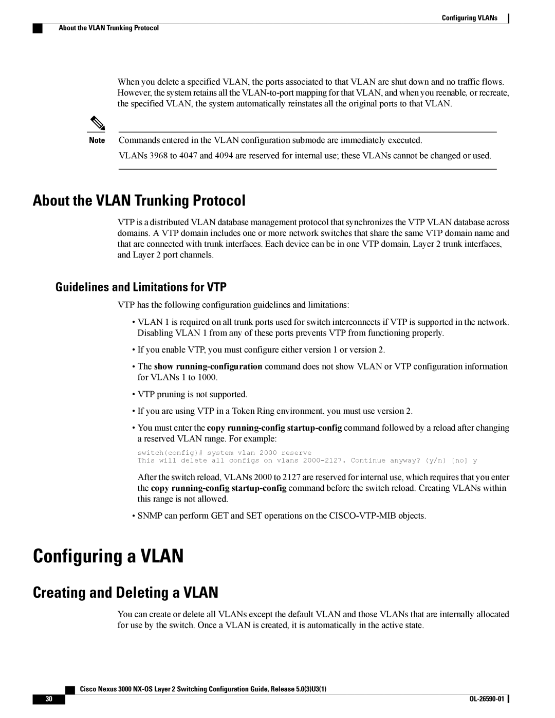 Cisco Systems N3KC3048TP1GE manual Configuring a Vlan, About the Vlan Trunking Protocol, Creating and Deleting a Vlan 