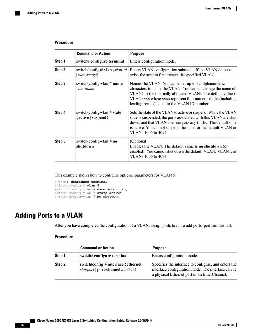 Cisco Systems N3KC3048TP1GE, N3KC3064TFAL3 manual Adding Ports to a Vlan, Active suspend, Switchconfig# interface ethernet 