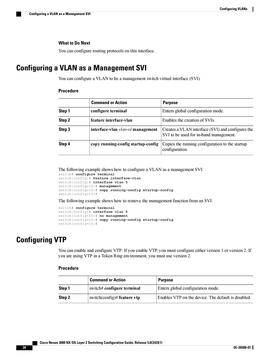 Cisco Systems N3KC3048TP1GE, N3KC3064TFAL3 manual Configuring a Vlan as a Management SVI, Configuring VTP 