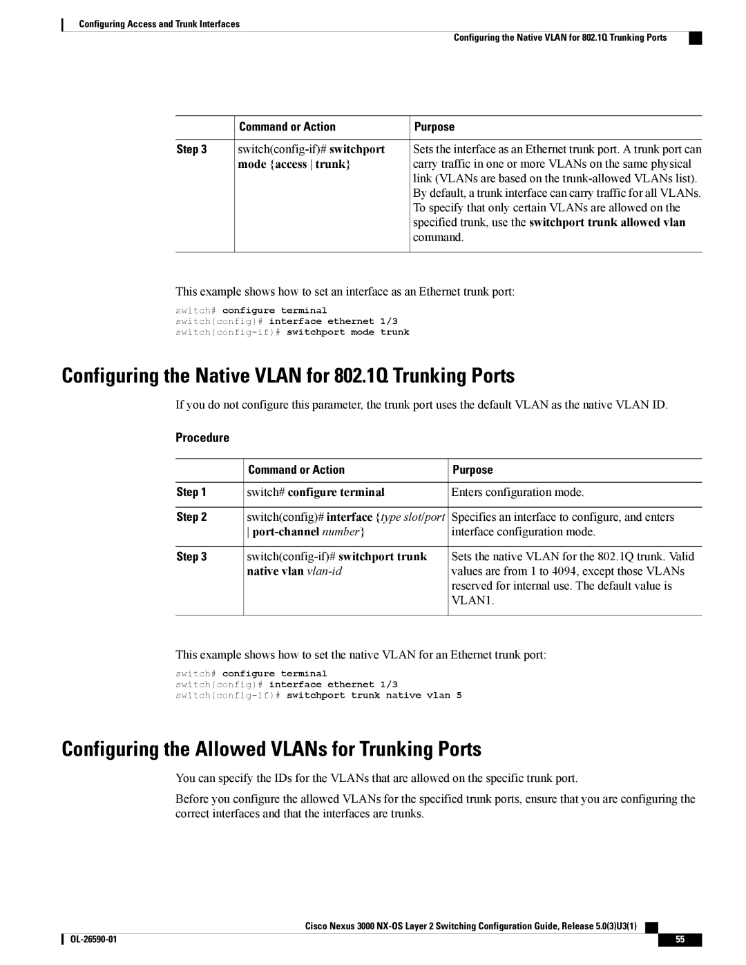 Cisco Systems N3KC3064TFAL3, N3KC3048TP1GE manual Configuring the Native Vlan for 802.1Q Trunking Ports, Port-channel number 