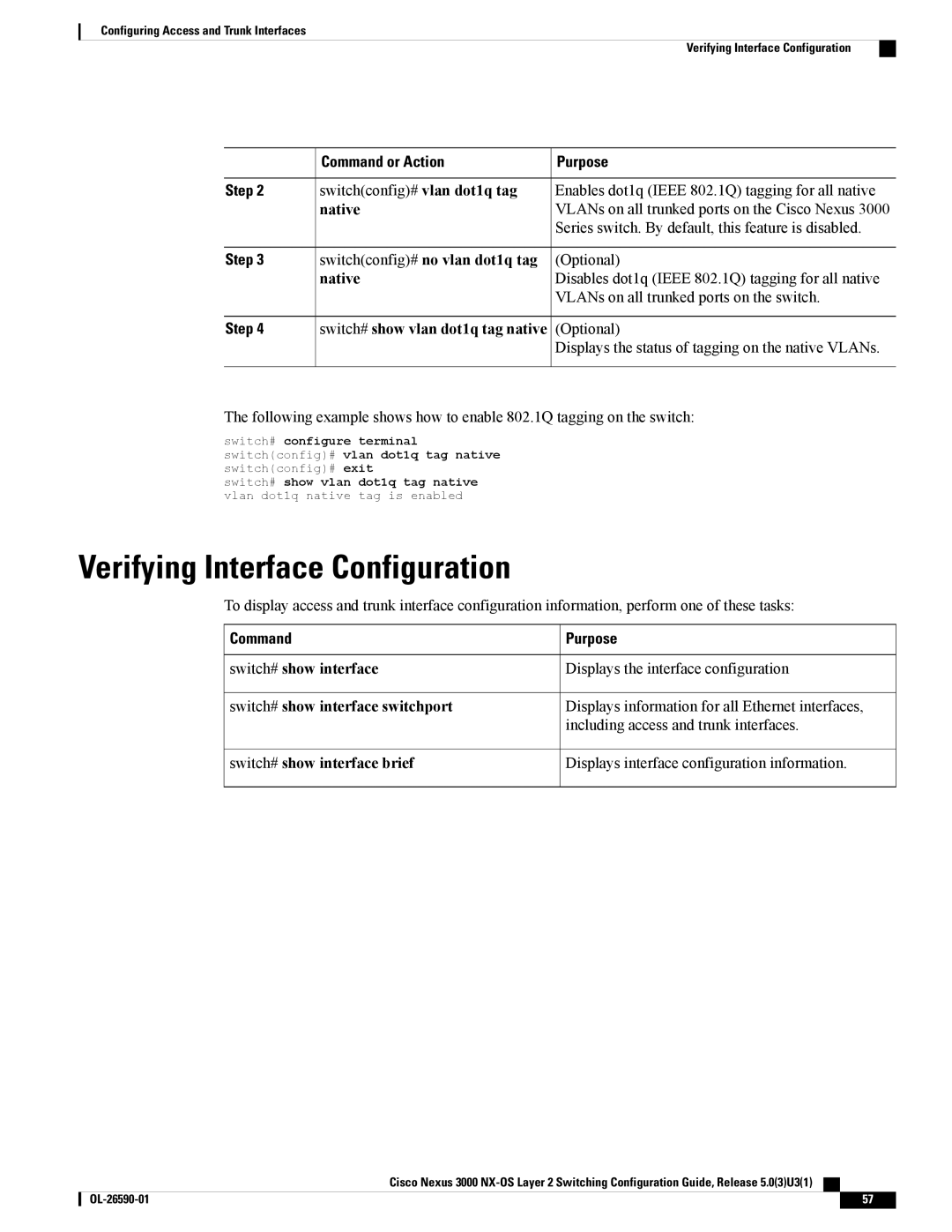 Cisco Systems N3KC3064TFAL3, N3KC3048TP1GE manual Verifying Interface Configuration, Native, Switchconfig# no vlan dot1q tag 