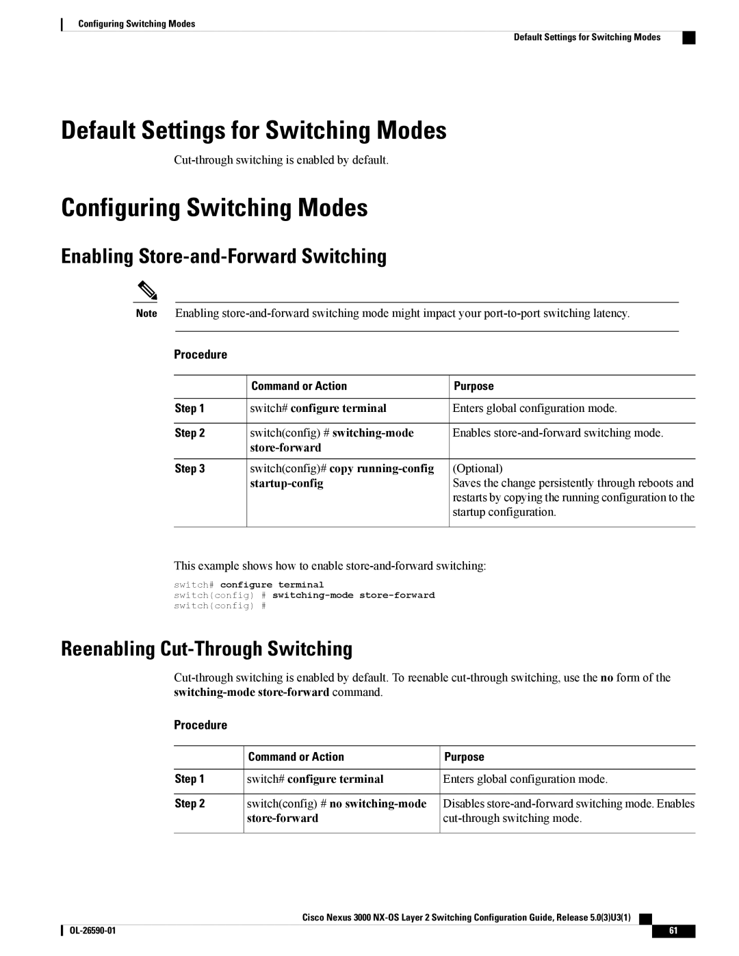 Cisco Systems N3KC3064TFAL3, N3KC3048TP1GE manual Default Settings for Switching Modes, Configuring Switching Modes 