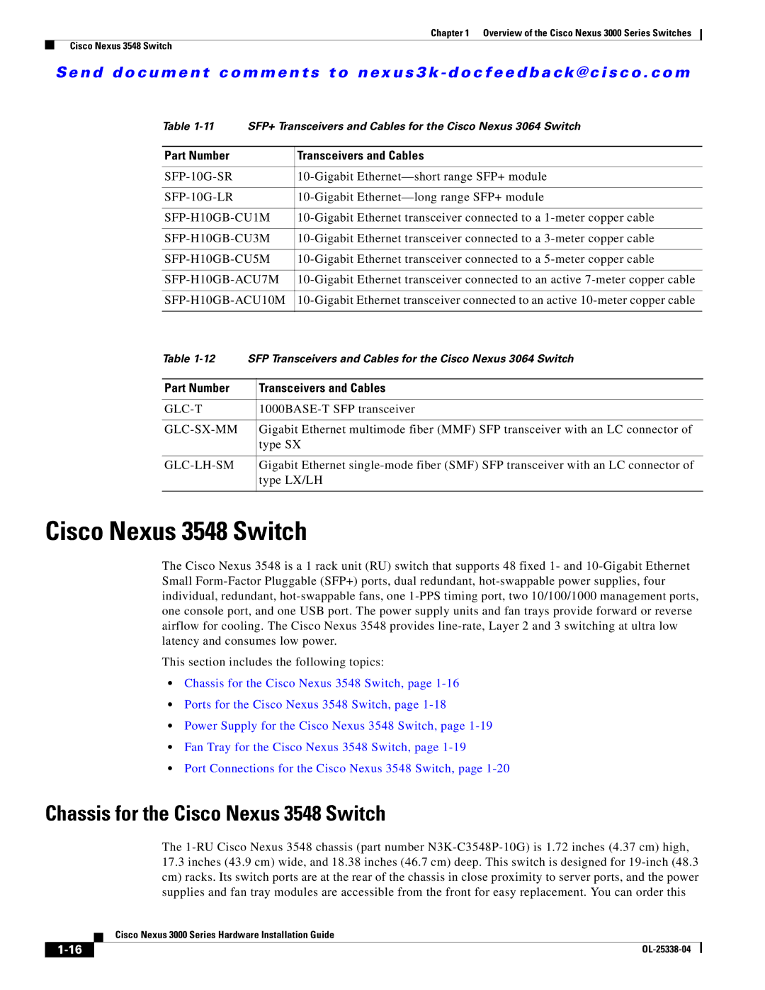 Cisco Systems N3KC3524P10G manual Chassis for the Cisco Nexus 3548 Switch 