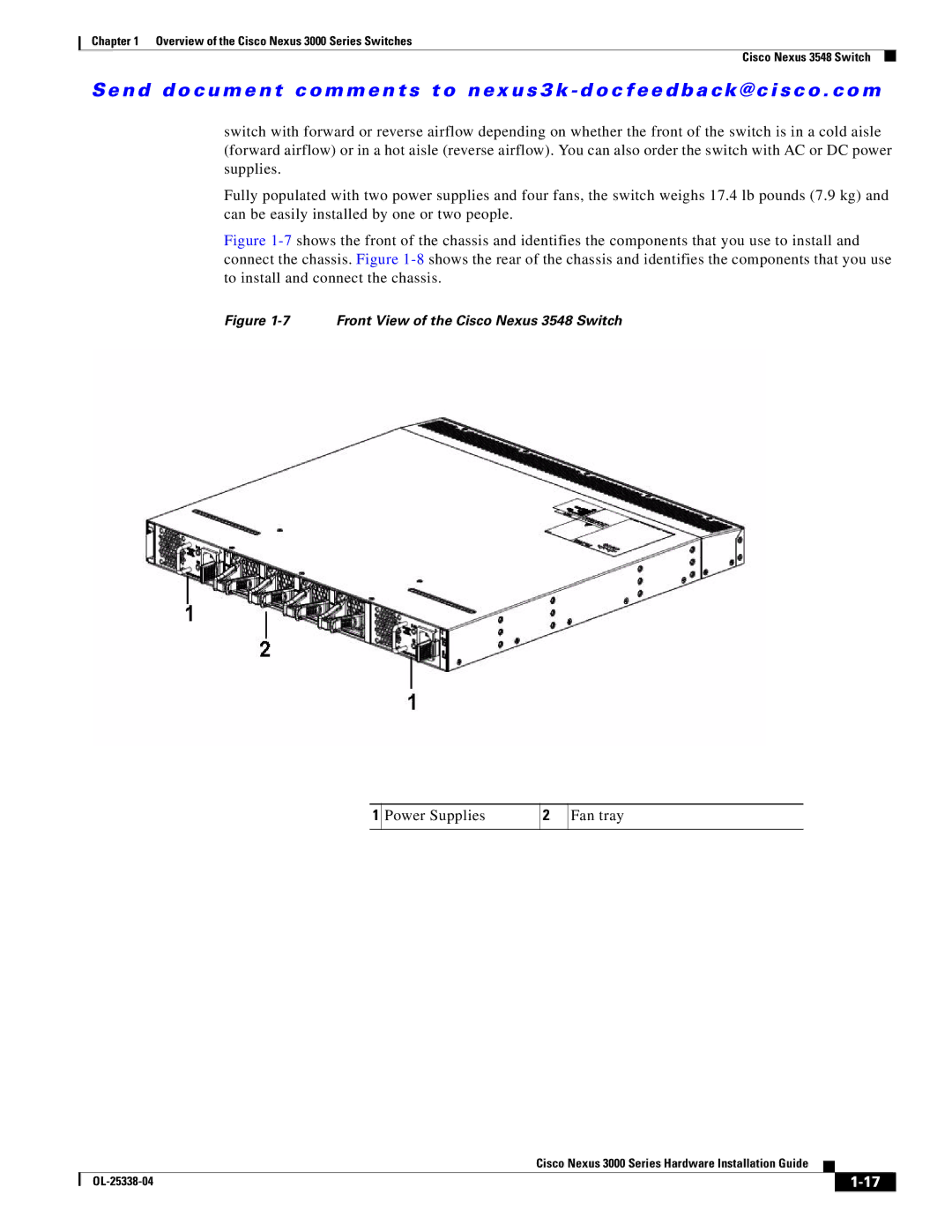 Cisco Systems N3KC3524P10G manual Power Supplies Fan tray 