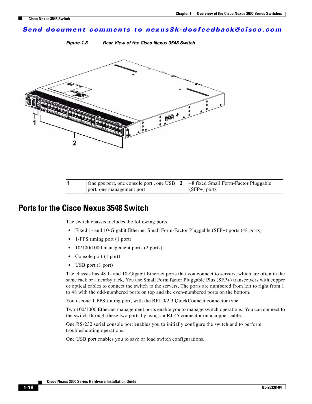 Cisco Systems N3KC3524P10G manual Ports for the Cisco Nexus 3548 Switch, Rear View of the Cisco Nexus 3548 Switch 