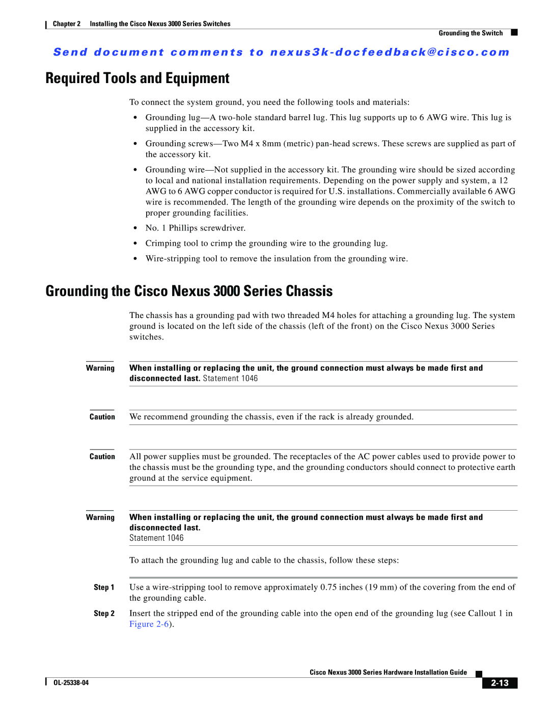 Cisco Systems N3KC3524P10G manual Required Tools and Equipment, Grounding the Cisco Nexus 3000 Series Chassis 