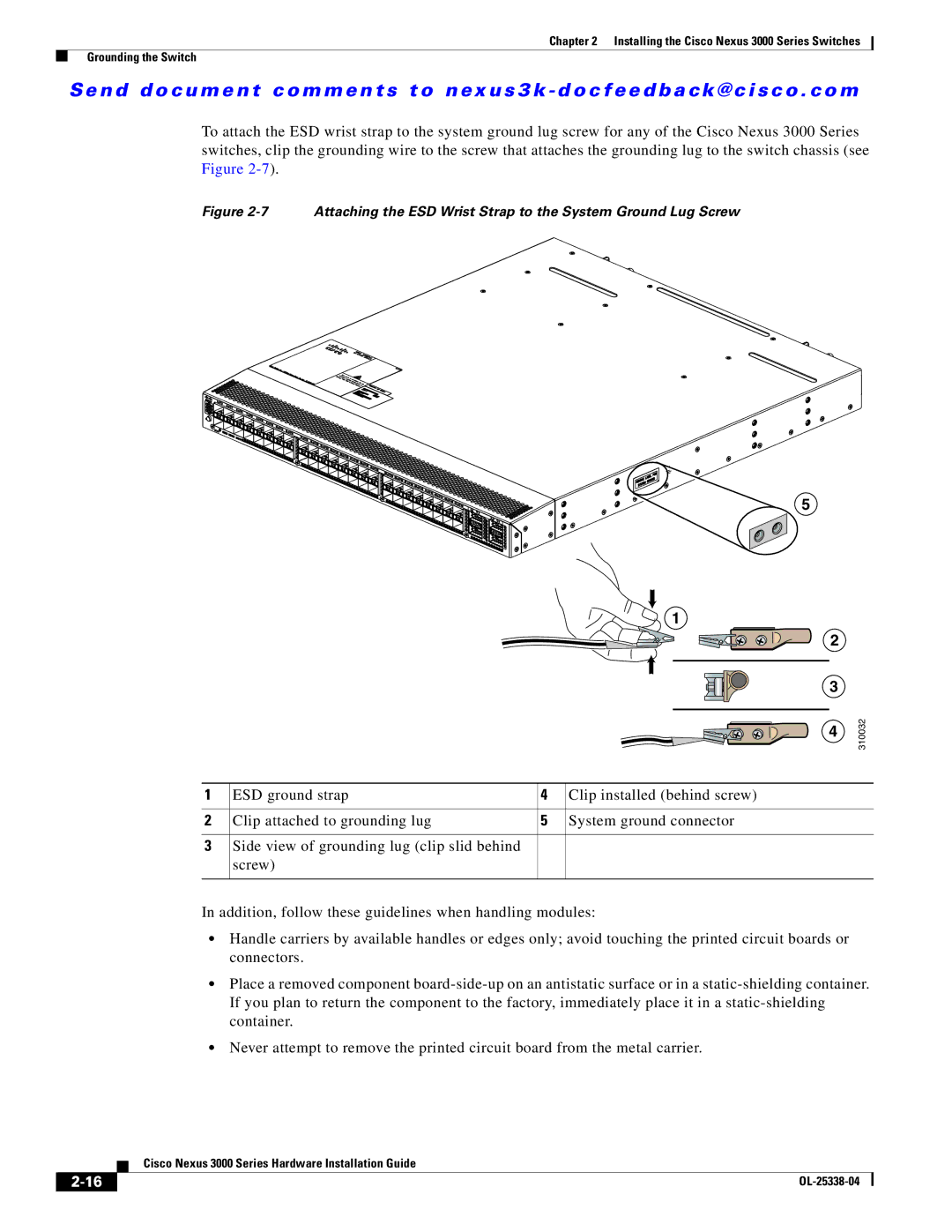 Cisco Systems N3KC3524P10G manual Attaching the ESD Wrist Strap to the System Ground Lug Screw 