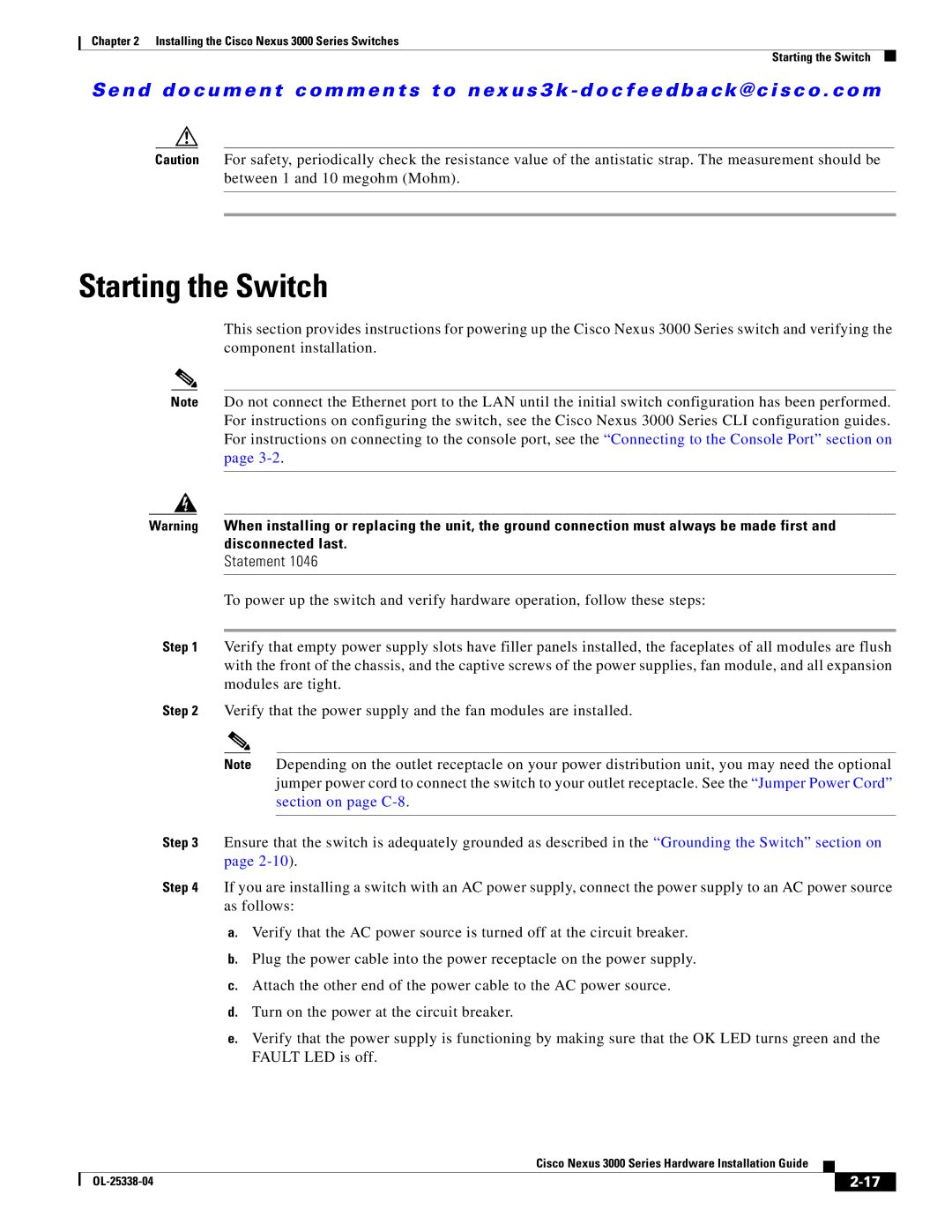 Cisco Systems N3KC3524P10G manual Starting the Switch 