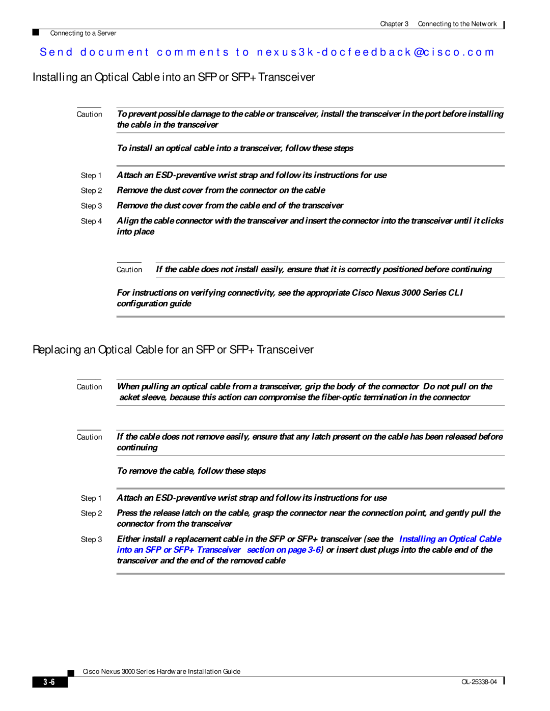 Cisco Systems N3KC3524P10G manual Installing an Optical Cable into an SFP or SFP+ Transceiver 