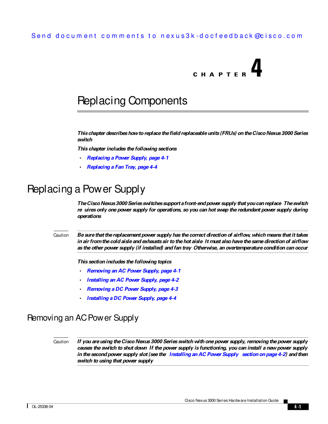 Cisco Systems N3KC3524P10G manual Replacing a Power Supply, Removing an AC Power Supply 