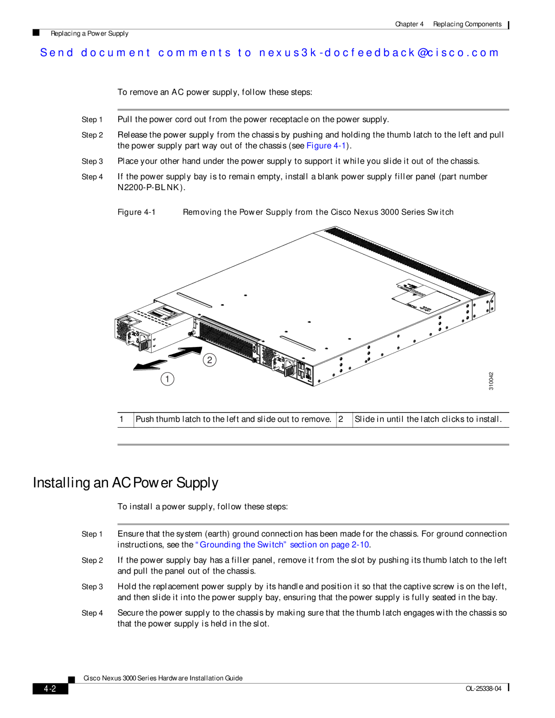 Cisco Systems N3KC3524P10G manual Installing an AC Power Supply 