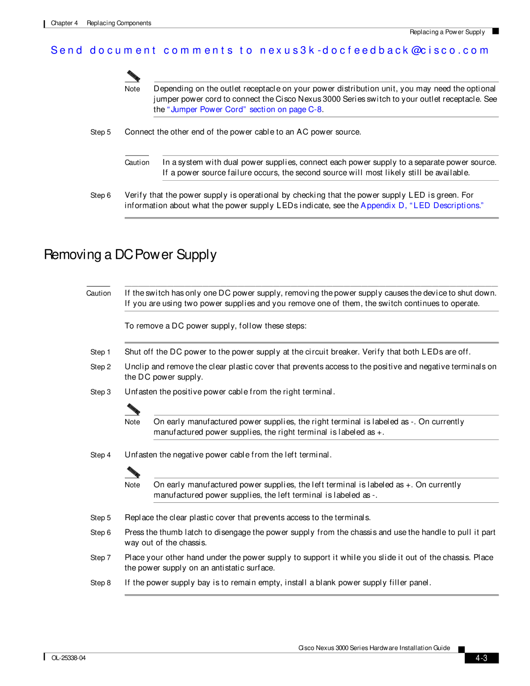 Cisco Systems N3KC3524P10G manual Removing a DC Power Supply 