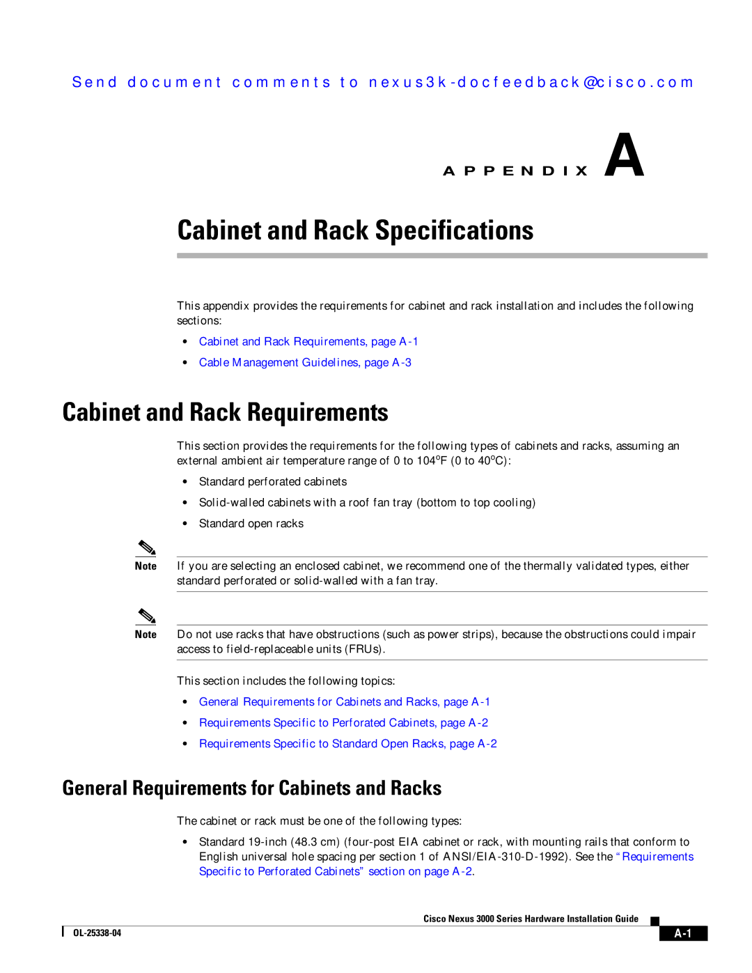 Cisco Systems N3KC3524P10G manual Cabinet and Rack Requirements, General Requirements for Cabinets and Racks 