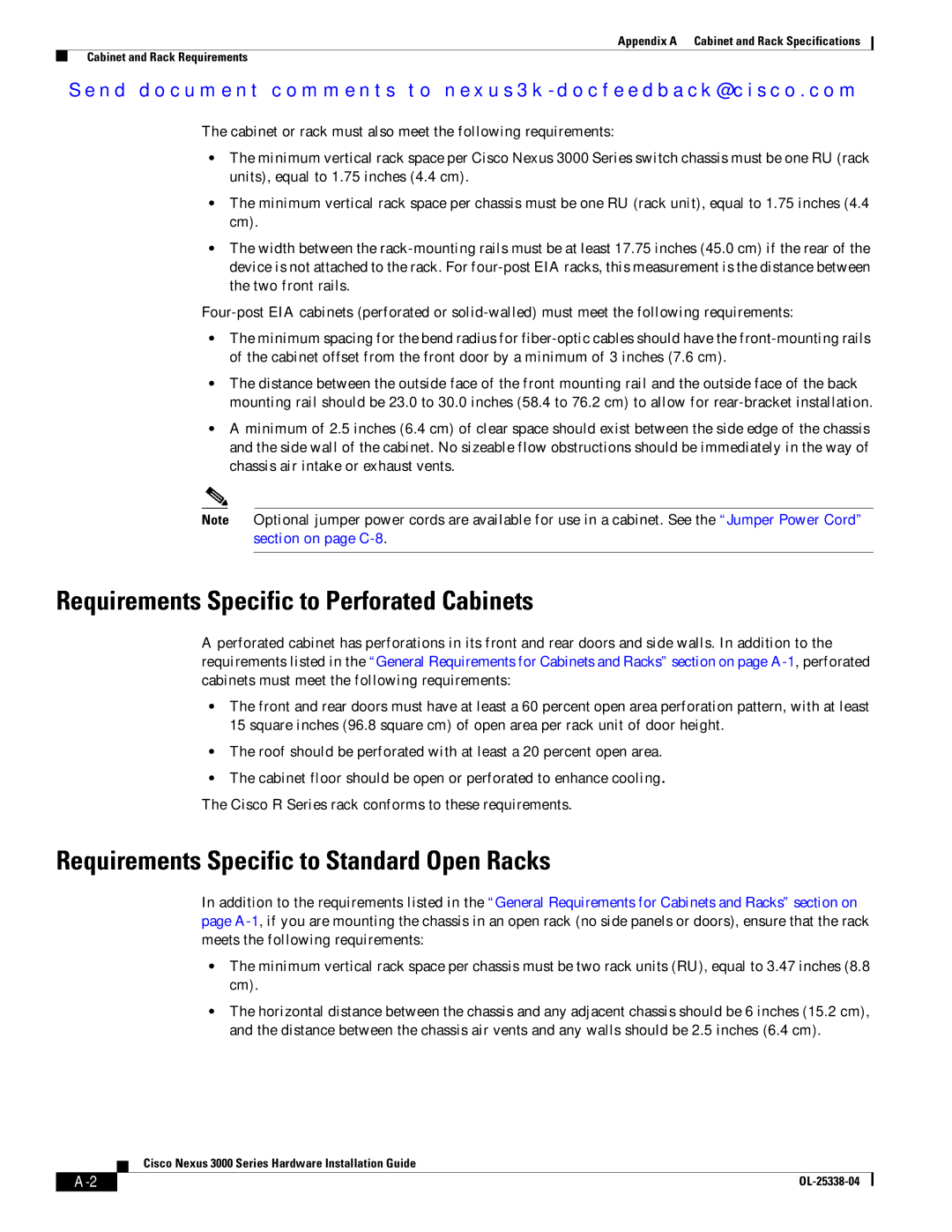 Cisco Systems N3KC3524P10G Requirements Specific to Perforated Cabinets, Requirements Specific to Standard Open Racks 