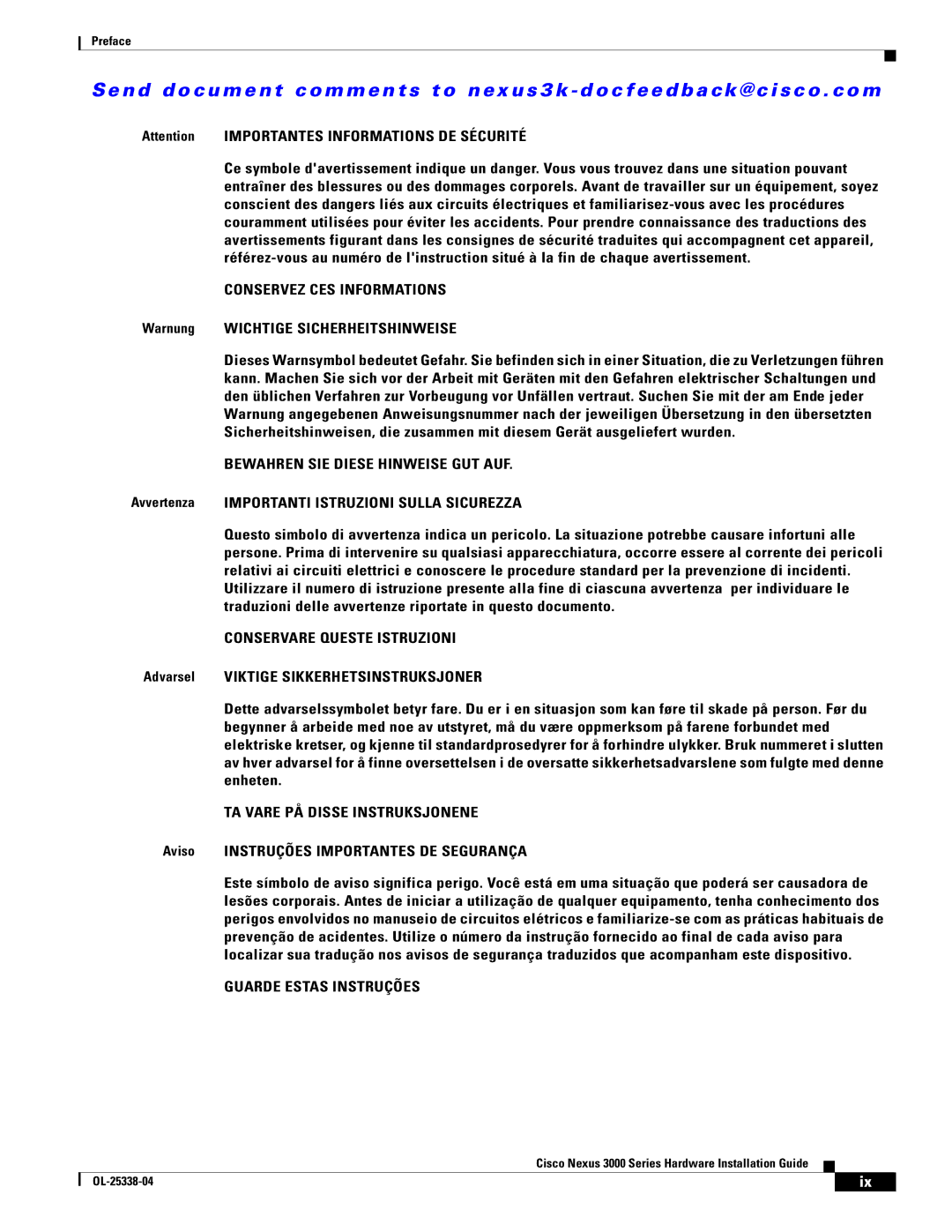 Cisco Systems N3KC3524P10G manual Guarde Estas Instruções 