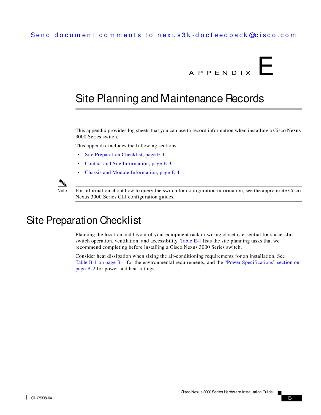 Cisco Systems N3KC3524P10G manual Site Planning and Maintenance Records, Site Preparation Checklist 