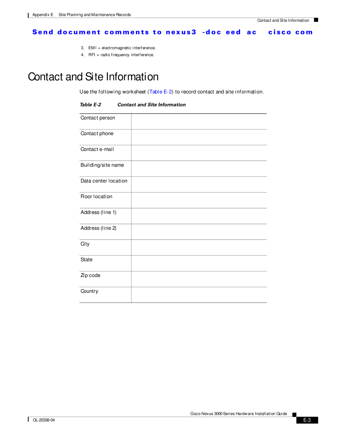 Cisco Systems N3KC3524P10G manual Contact and Site Information 