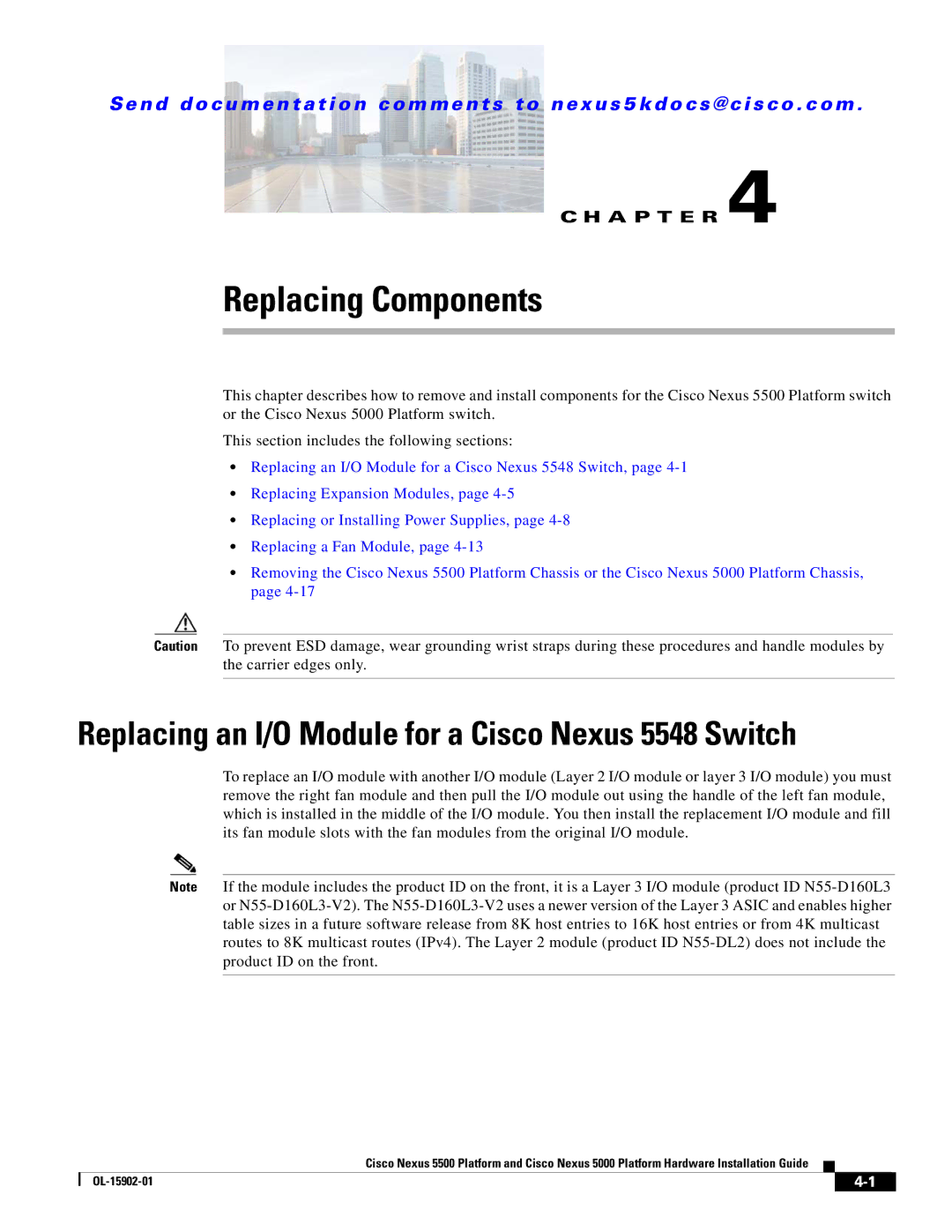 Cisco Systems N5KC5548UPFA, N55M4Q manual Replacing Components, Replacing an I/O Module for a Cisco Nexus 5548 Switch 