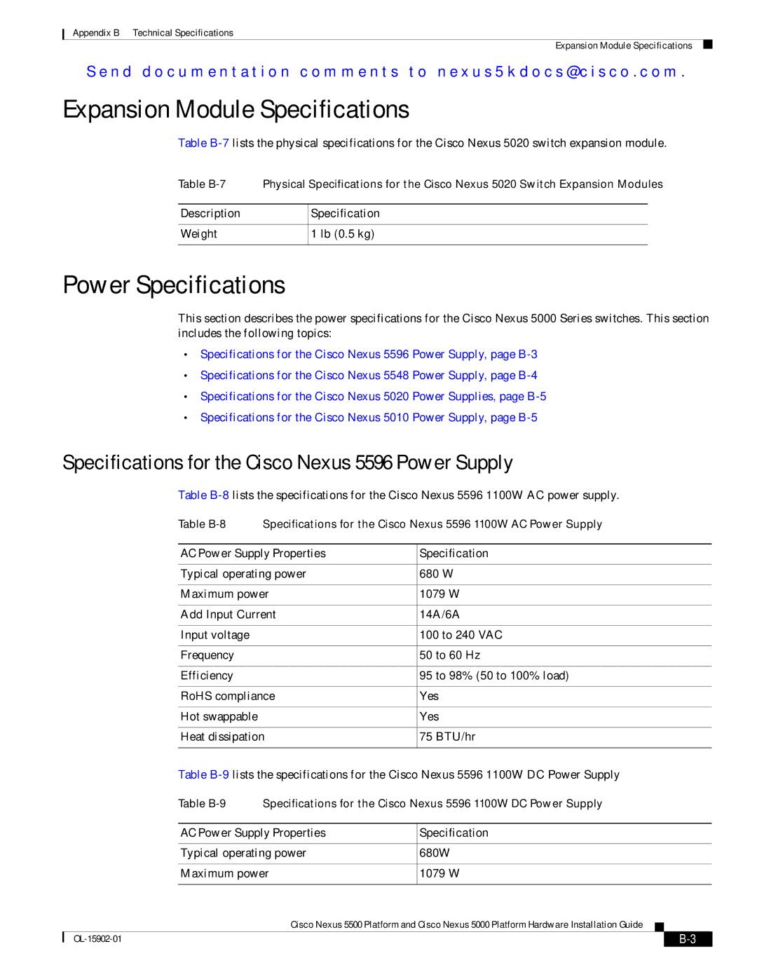 Cisco Systems N5KC5548UPFA Expansion Module Specifications, Power Specifications, AC Power Supply Properties Specification 