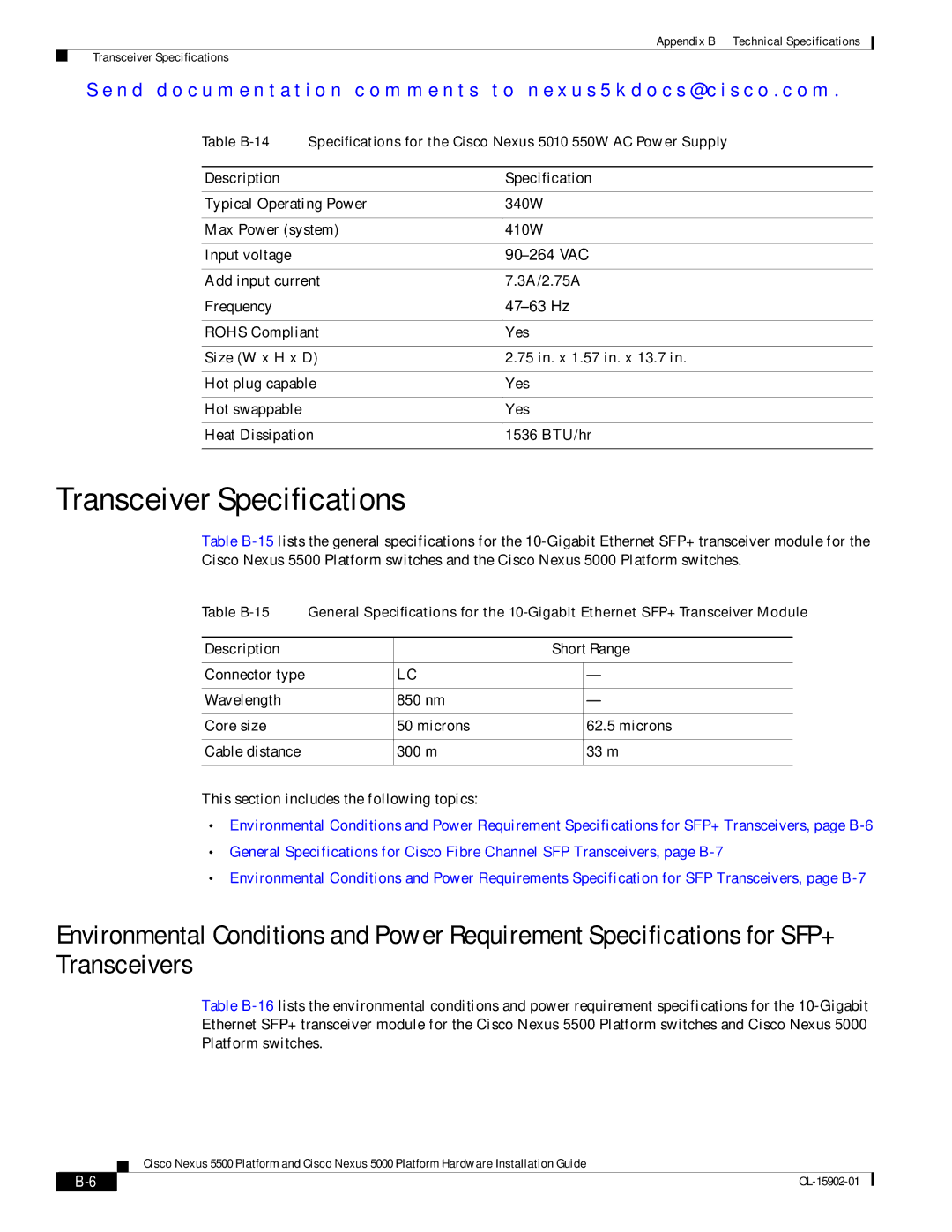 Cisco Systems N55M4Q, N5KC5548UPFA manual Transceiver Specifications, Description Short Range 