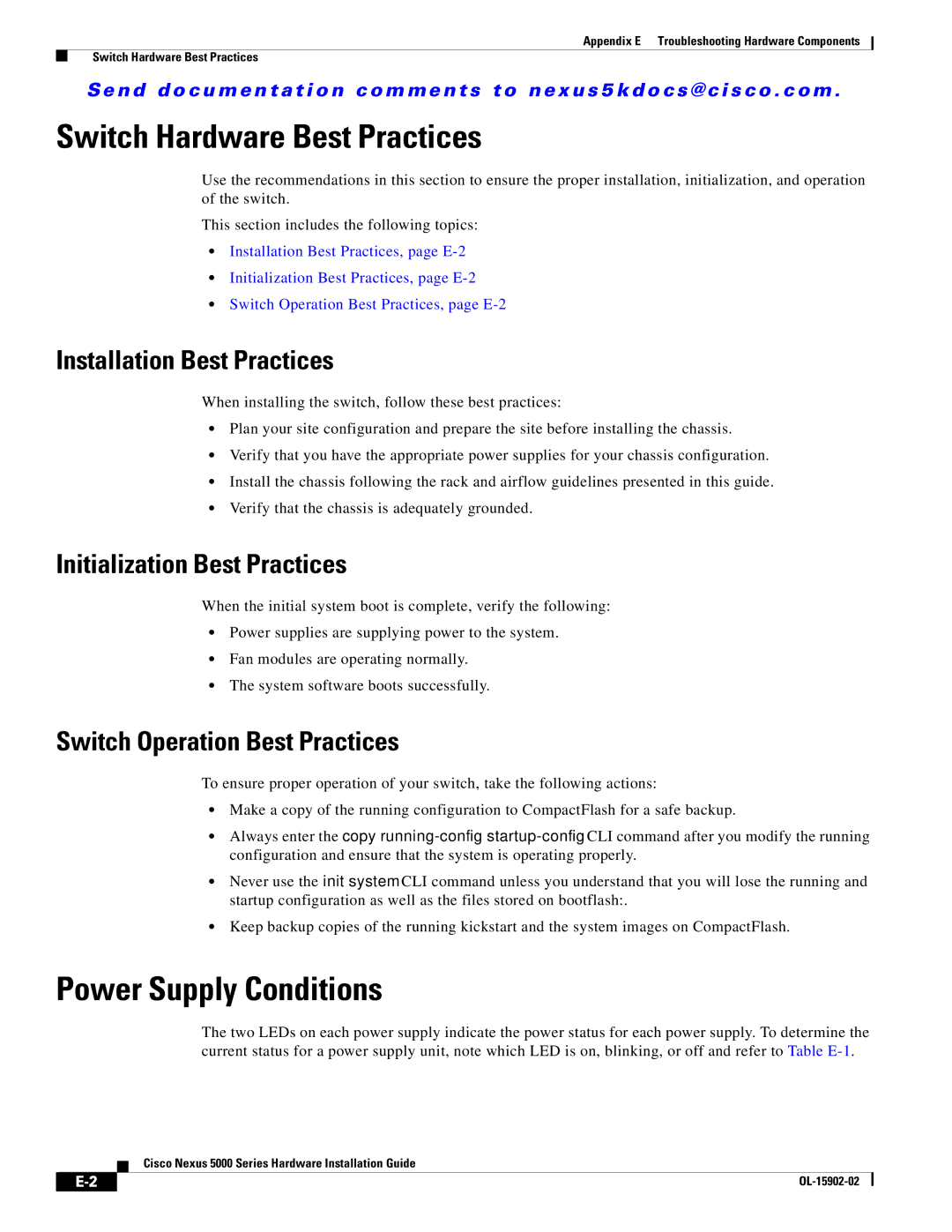 Cisco Systems N55M4Q, N5KC5548UPFA Switch Hardware Best Practices, Power Supply Conditions, Installation Best Practices 