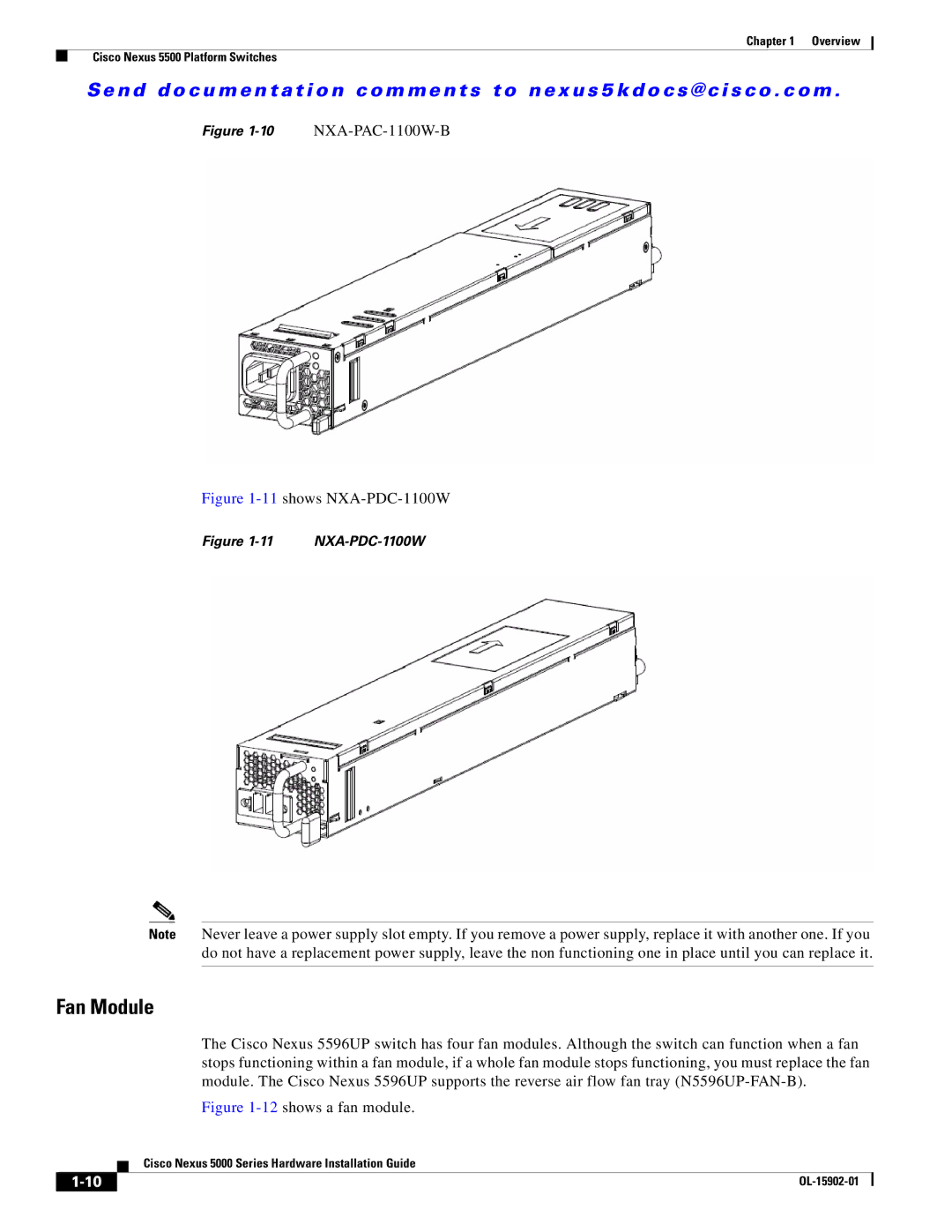 Cisco Systems N55M4Q, N5KC5548UPFA manual Fan Module, 10NXA-PAC-1100W-B 