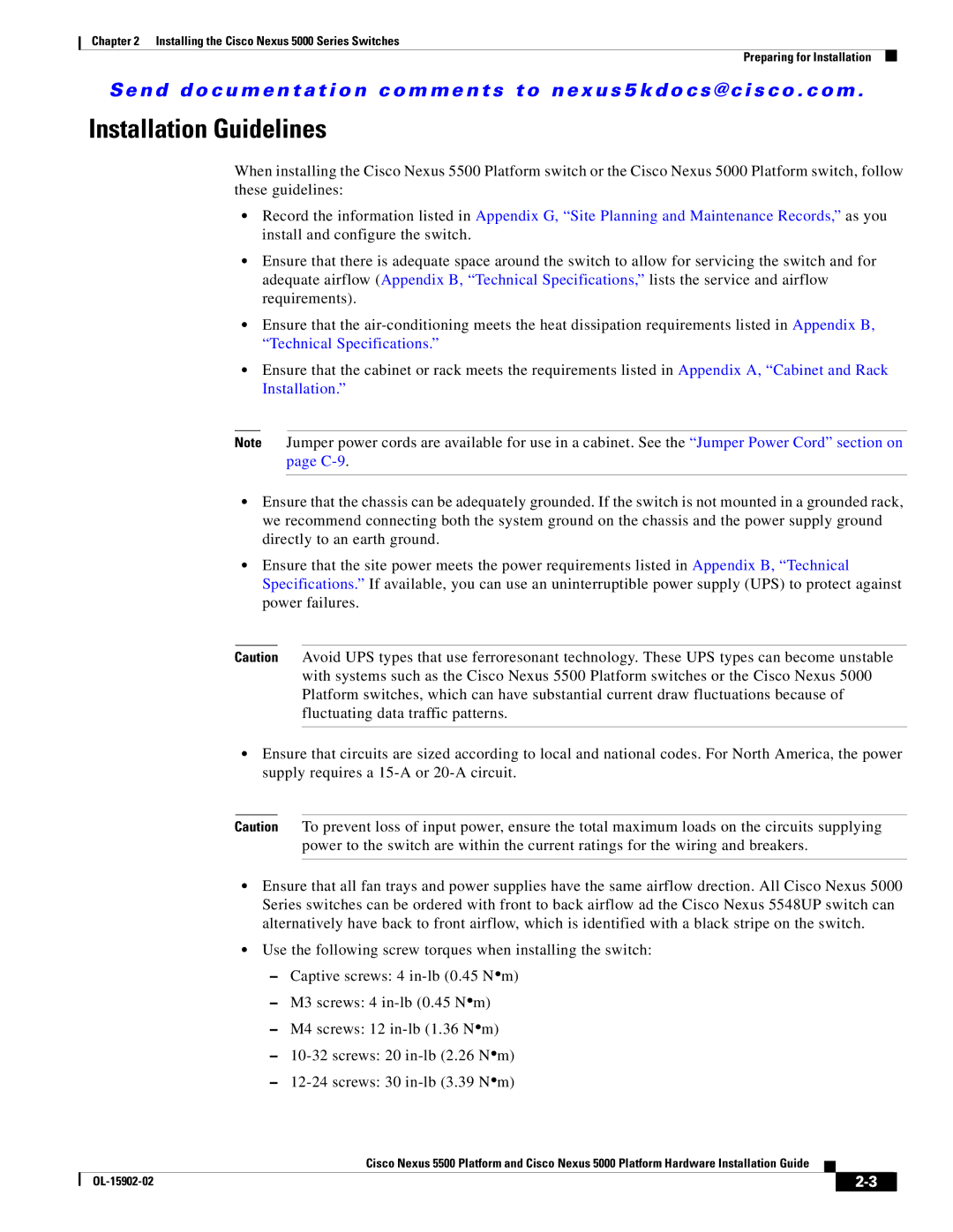 Cisco Systems N5KC5548UPFA, N55M4Q manual Installation Guidelines 