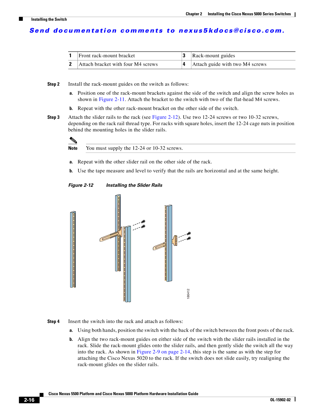 Cisco Systems N55M4Q, N5KC5548UPFA manual Installing the Slider Rails 