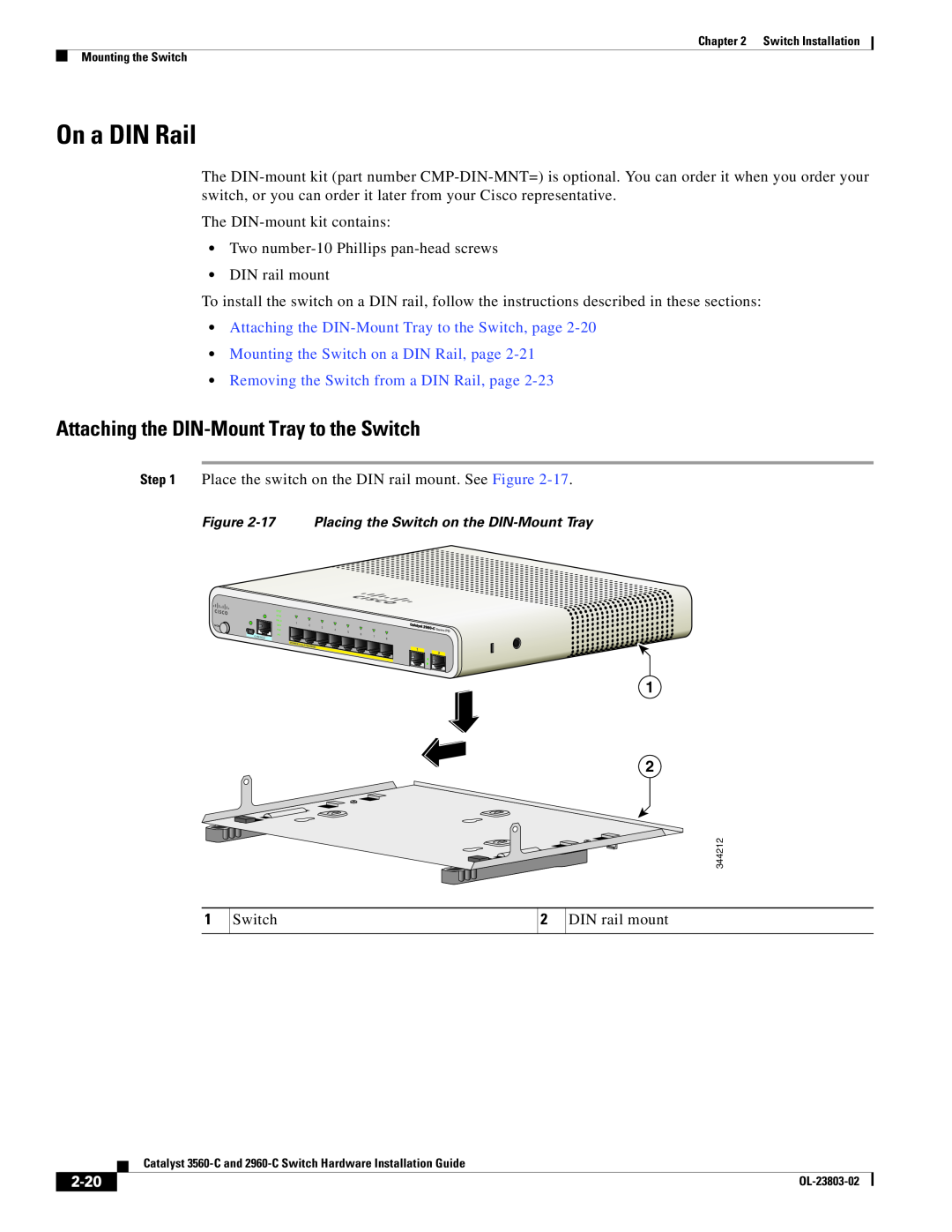 Cisco Systems N55M4Q On a DIN Rail, Attaching the DIN-Mount Tray to the Switch, Mounting the Switch on a DIN Rail, page 