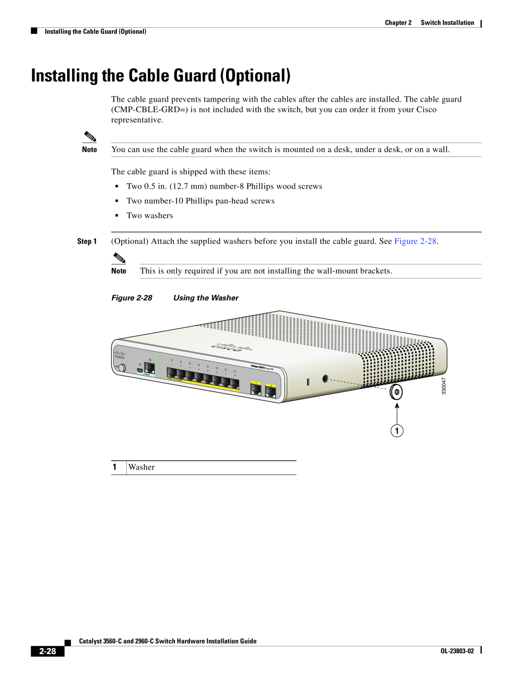 Cisco Systems N55M4Q manual Installing the Cable Guard Optional, 2-28 