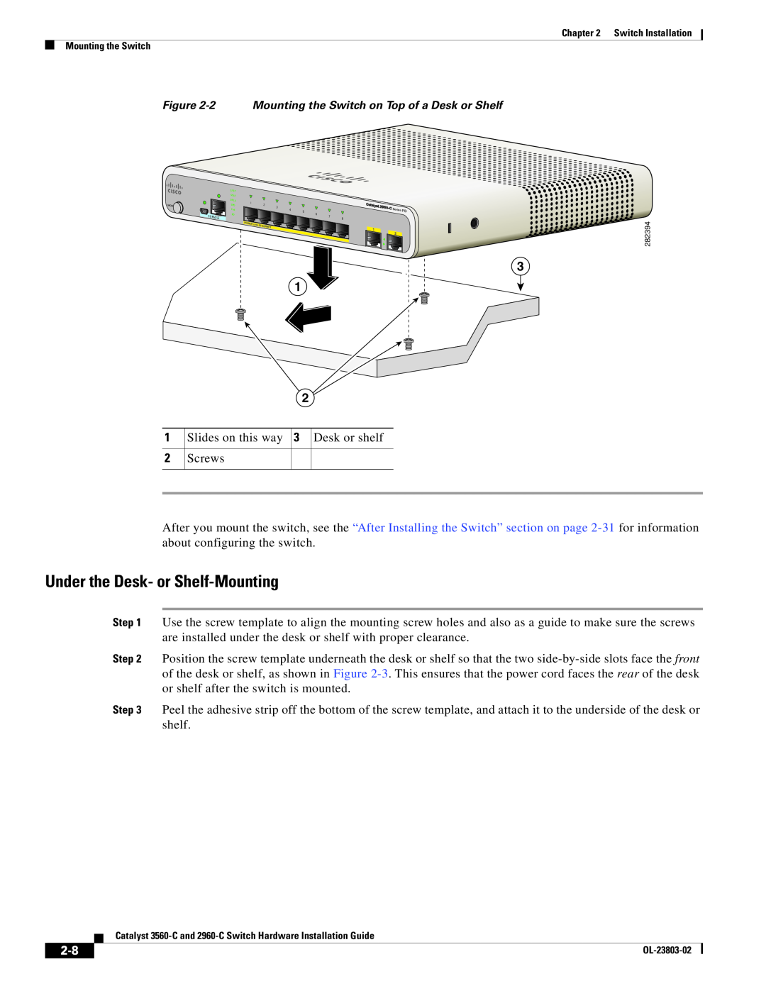 Cisco Systems N55M4Q manual Under the Desk- or Shelf-Mounting 