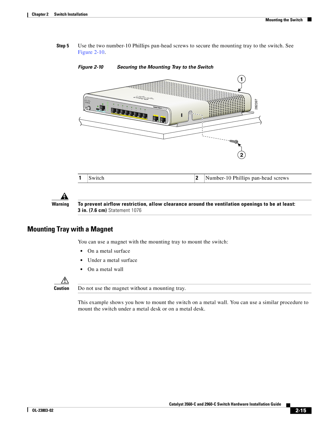 Cisco Systems N55M4Q manual Mounting Tray with a Magnet, Securing the Mounting Tray to the Switch 