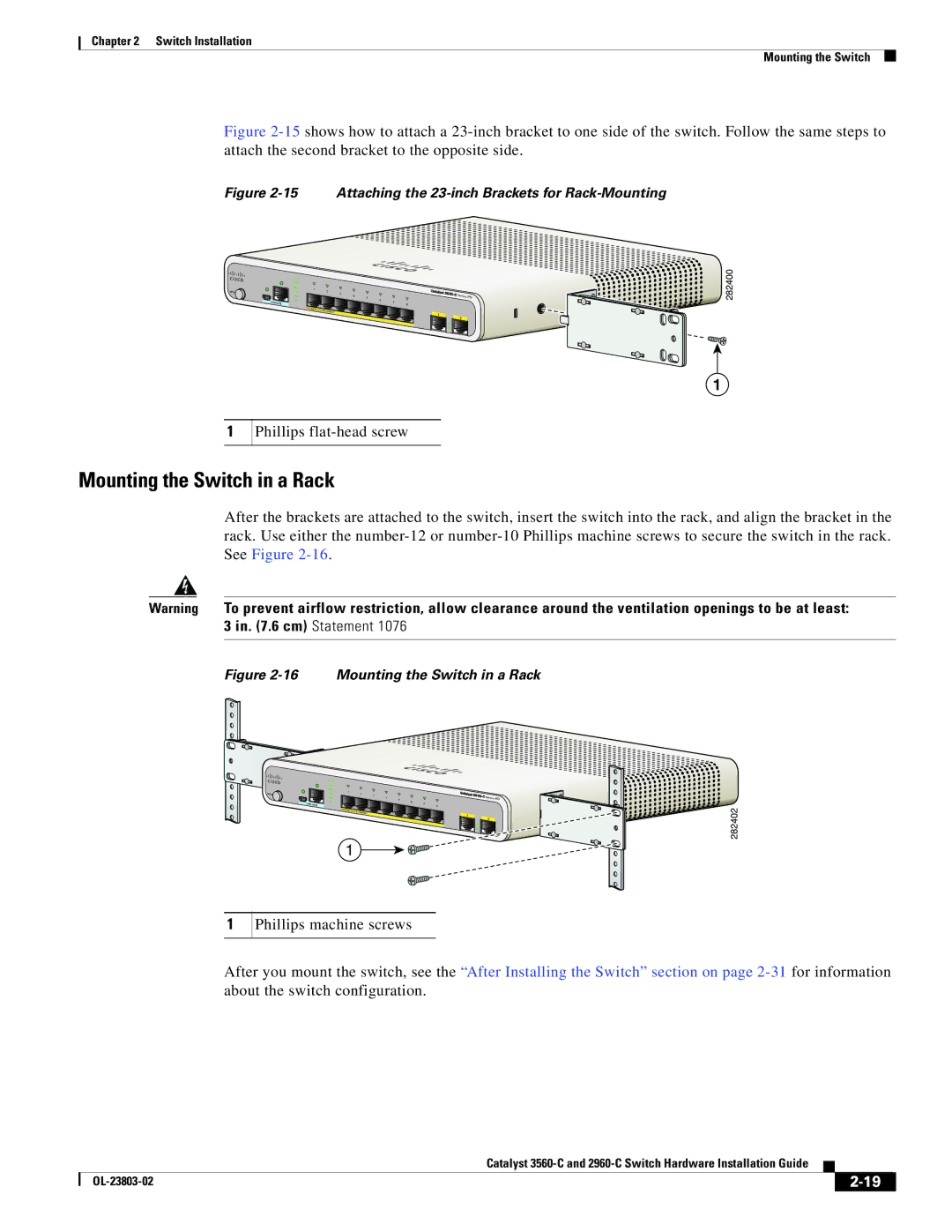 Cisco Systems N55M4Q manual Mounting the Switch in a Rack, Attaching the 23-inch Brackets for Rack-Mounting 