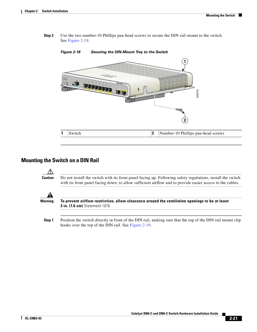 Cisco Systems N55M4Q manual Mounting the Switch on a DIN Rail, Securing the DIN-Mount Tray to the Switch 