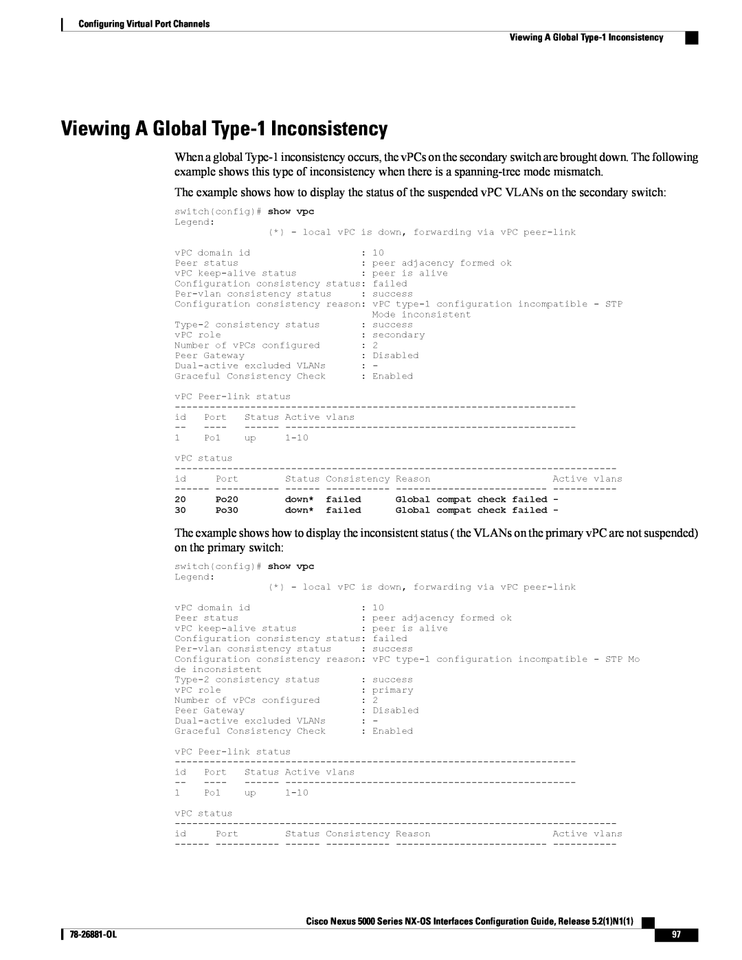 Cisco Systems N5KC5596TFA manual Viewing A Global Type-1 Inconsistency 