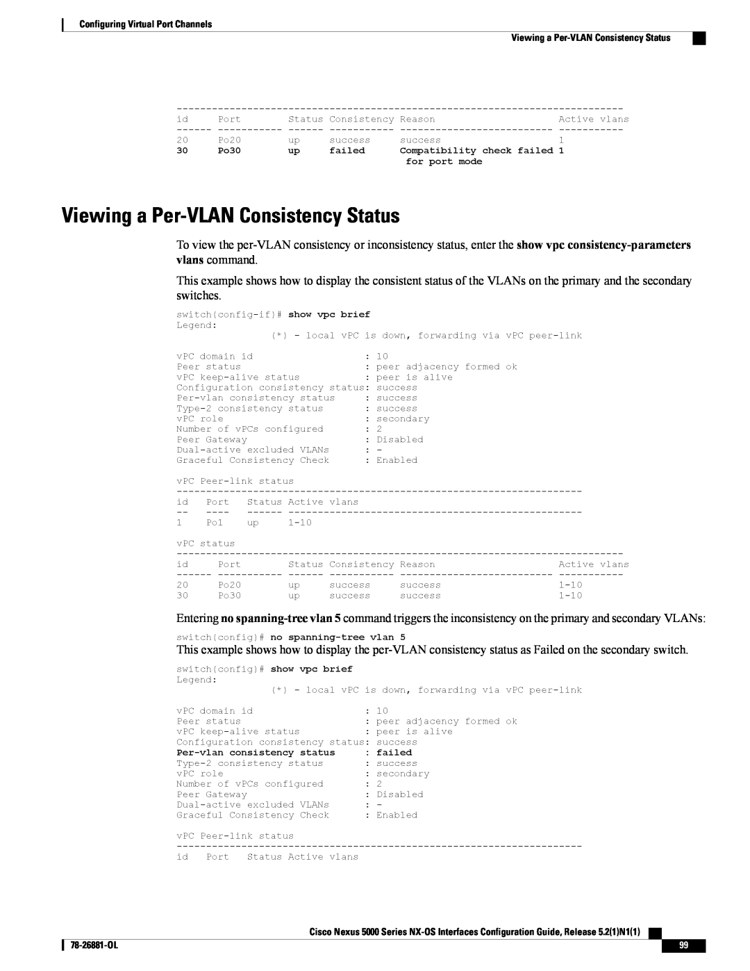 Cisco Systems N5KC5596TFA manual Viewing a Per-VLAN Consistency Status 