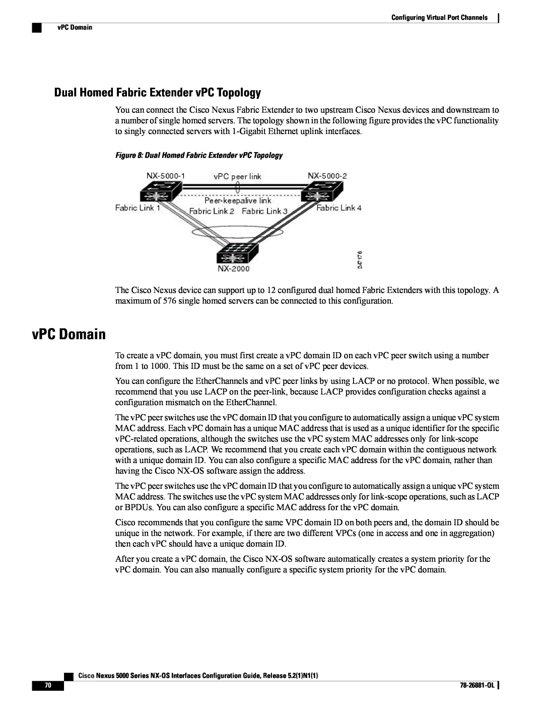 Cisco Systems N5KC5596TFA manual vPC Domain, Dual Homed Fabric Extender vPC Topology 