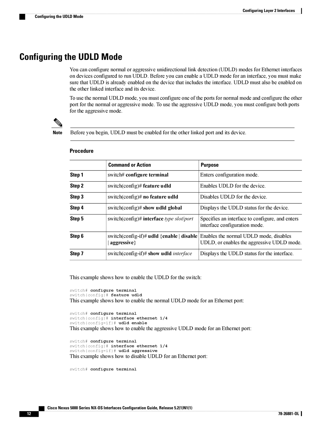 Cisco Systems N5KC5596TFA manual Configuring the Udld Mode, Aggressive 