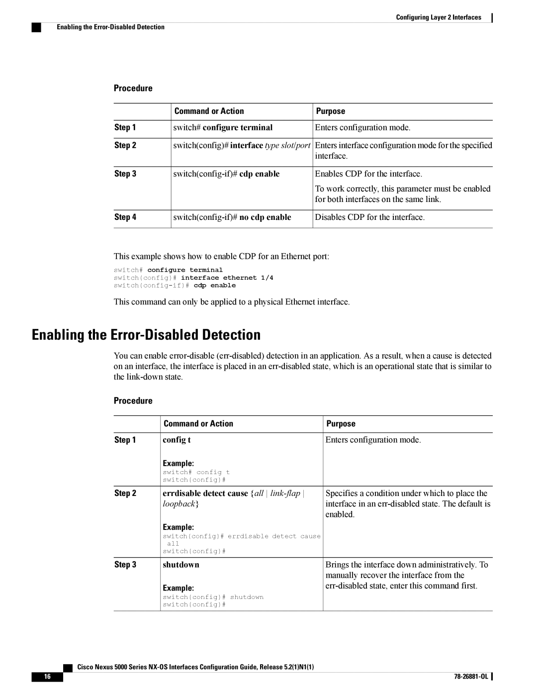 Cisco Systems N5KC5596TFA Enabling the Error-Disabled Detection, Config t, Errdisable detect cause all link-flap, Loopback 