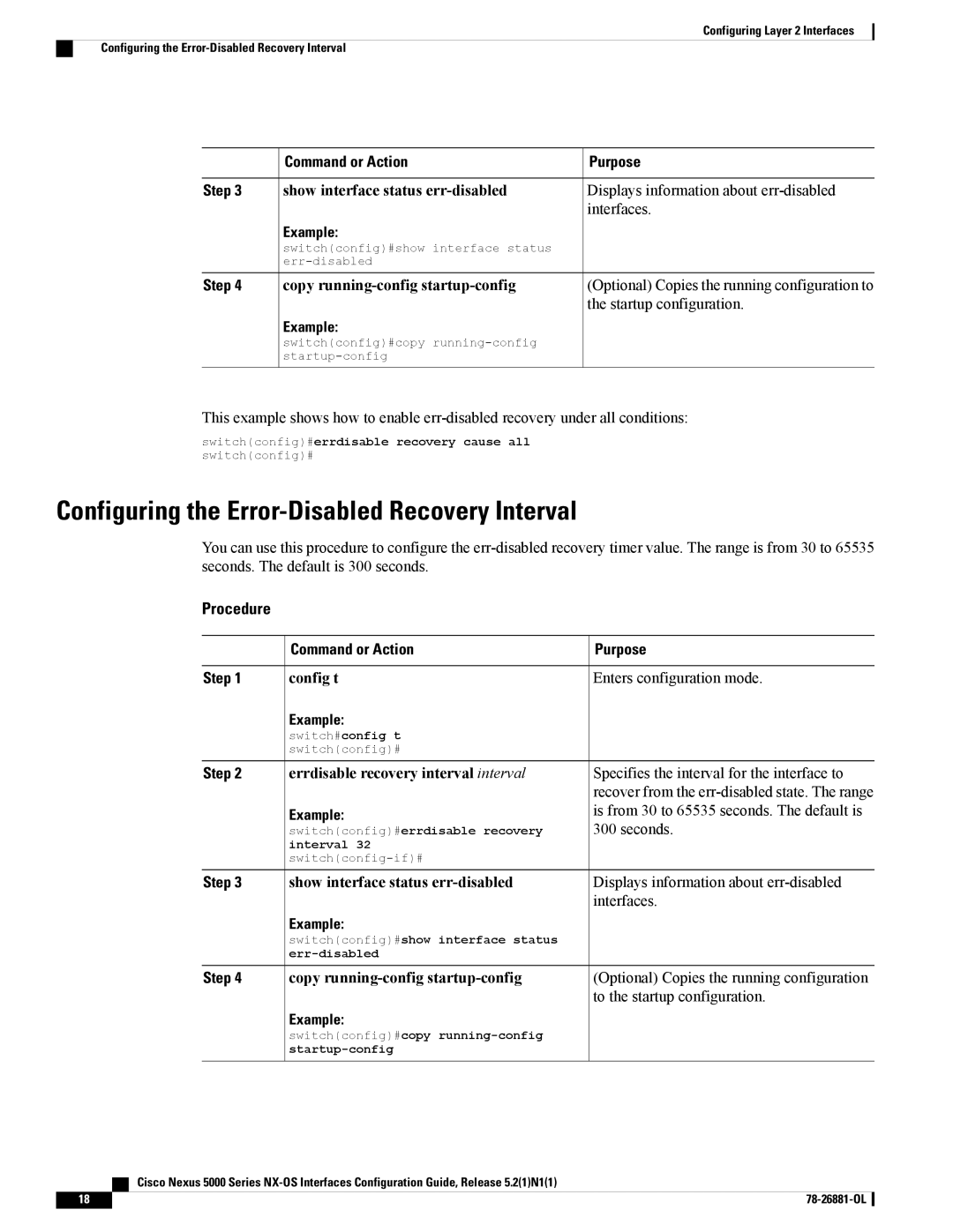 Cisco Systems N5KC5596TFA manual Configuring the Error-Disabled Recovery Interval, Copy running-config startup-config 