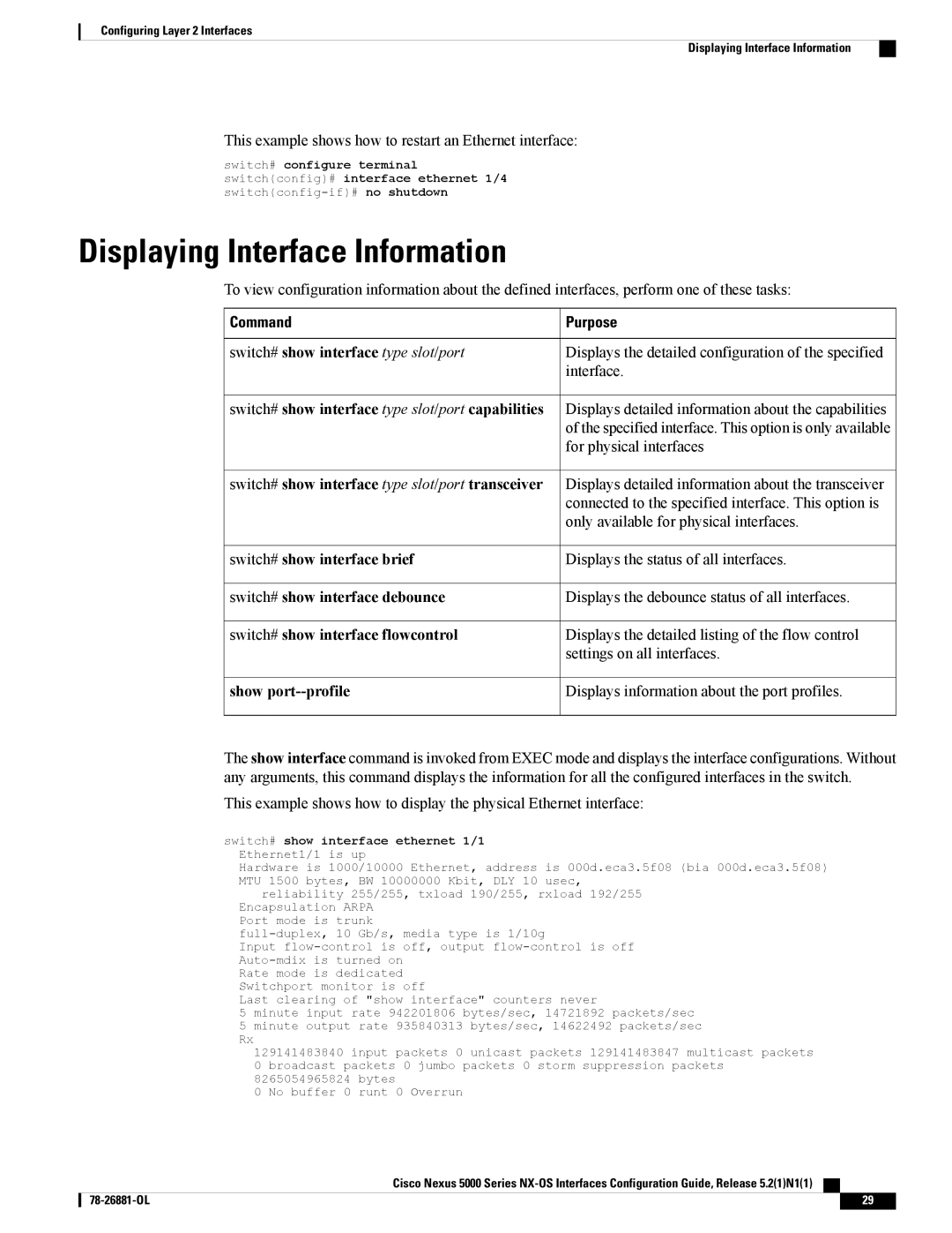 Cisco Systems N5KC5596TFA manual Displaying Interface Information 