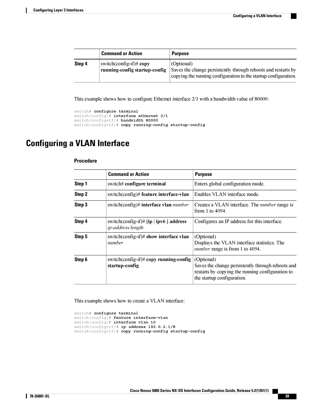 Cisco Systems N5KC5596TFA manual Configuring a Vlan Interface, Switchconfig# feature interface-vlan, Number 