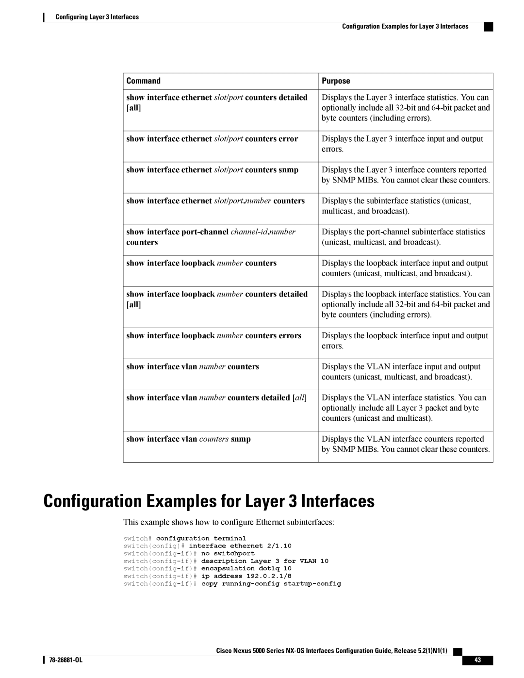 Cisco Systems N5KC5596TFA manual Configuration Examples for Layer 3 Interfaces 