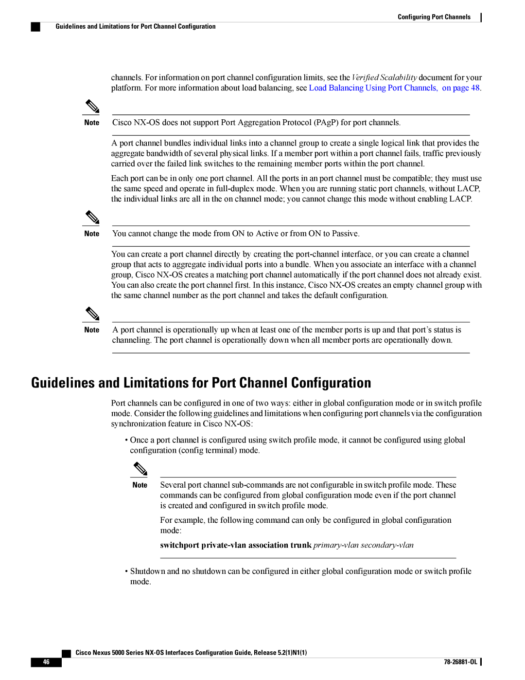 Cisco Systems N5KC5596TFA manual Guidelines and Limitations for Port Channel Configuration 