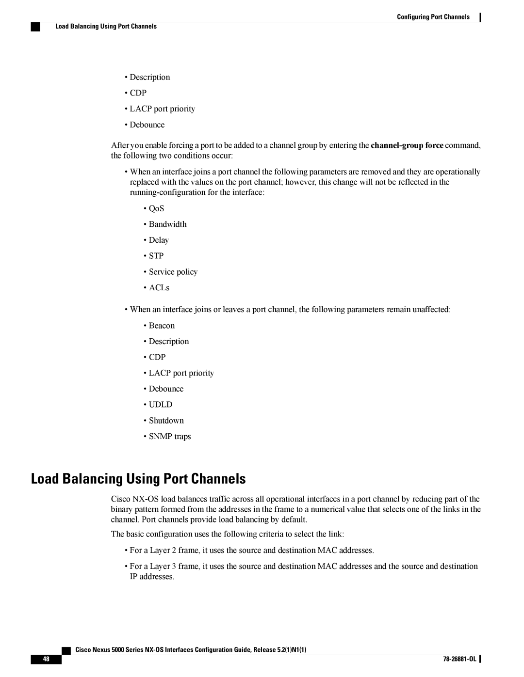 Cisco Systems N5KC5596TFA manual Load Balancing Using Port Channels, Description, Lacp port priority Debounce 