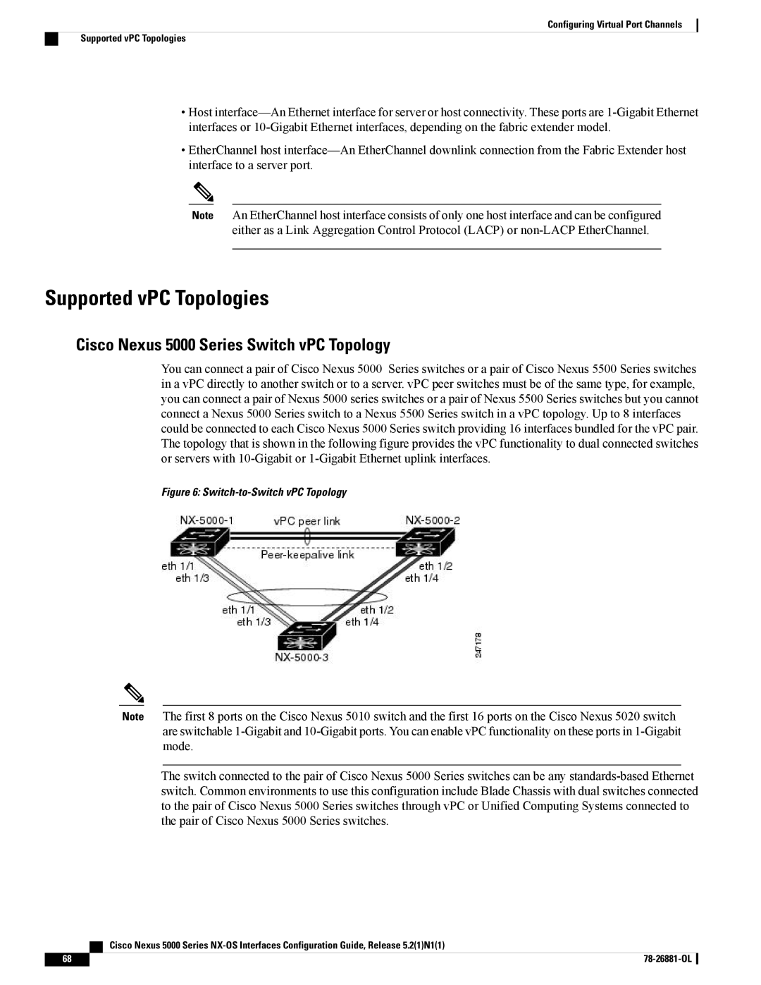 Cisco Systems N5KC5596TFA manual Supported vPC Topologies, Cisco Nexus 5000 Series Switch vPC Topology 