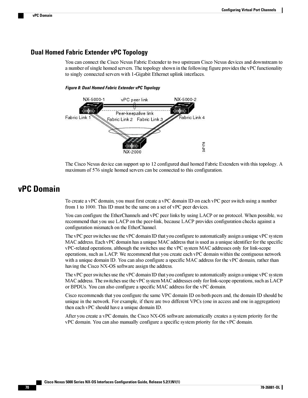 Cisco Systems N5KC5596TFA manual VPC Domain, Dual Homed Fabric Extender vPC Topology 